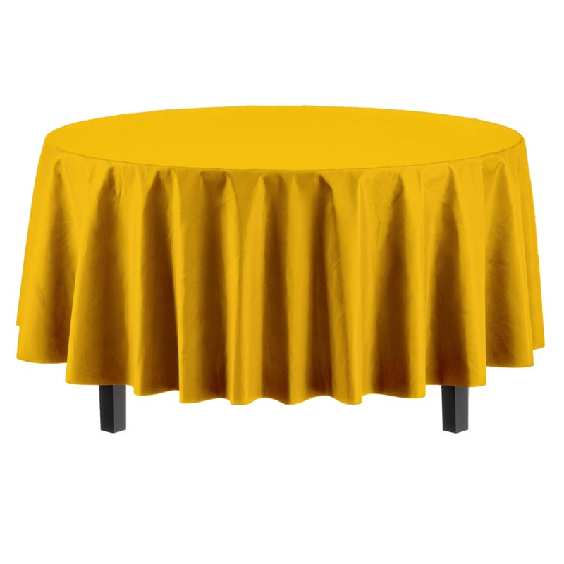 Exquisite 12-Pack Premium Plastic Tablecloth 84in. Round Table Cover - Yellow - Image 2